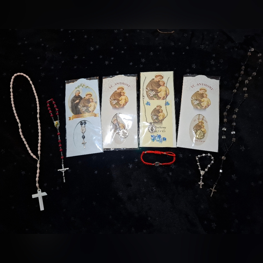 ✝️Religious Bundle Prayer Rosary Necklaces St Anthony Crucifix Jesus Cross - Picture 9 of 16